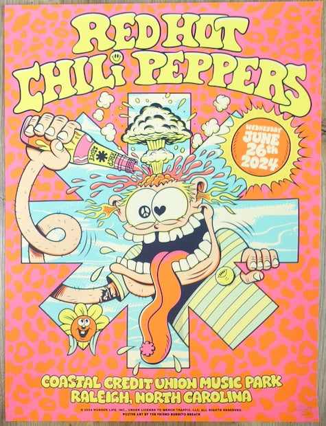 2024 Red Hot Chili Peppers - Raleigh Silkscreen Concert Poster by Burrito Breath