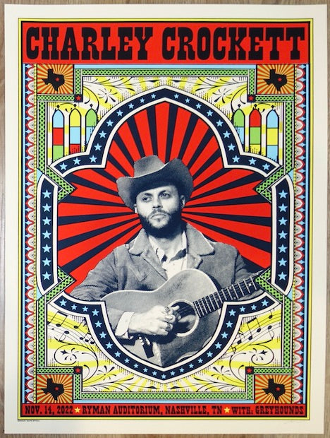 2022 Charley Crockett - Nashville Silkscreen Concert Poster by Nate Duval