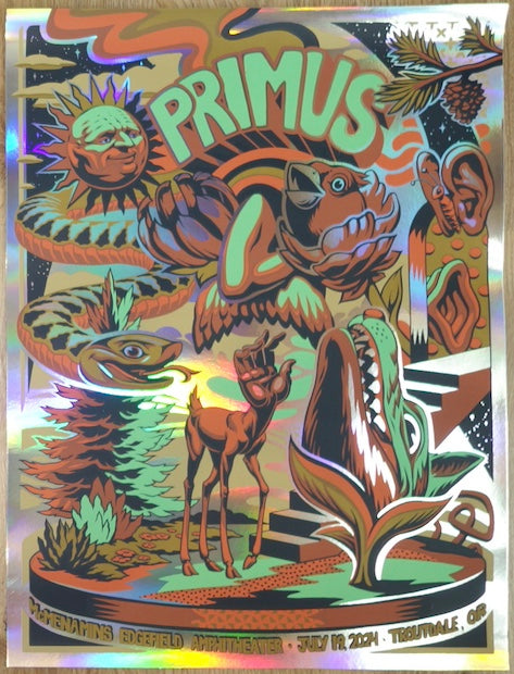 2024 Primus - Troutdale Foil Variant Concert Poster by Travis Gillan