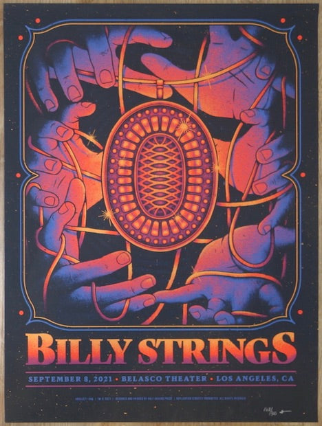 2021 Billy Strings - Los Angeles Silkscreen Concert Poster by Half Hazard Press