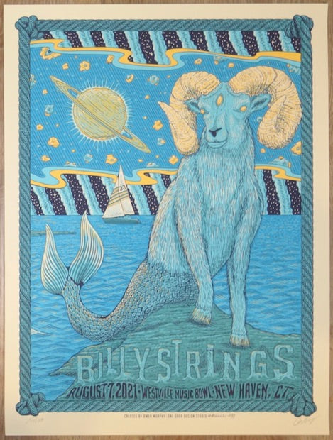 2021 Billy Strings - New Haven II Silkscreen Concert Poster by One Drop Design