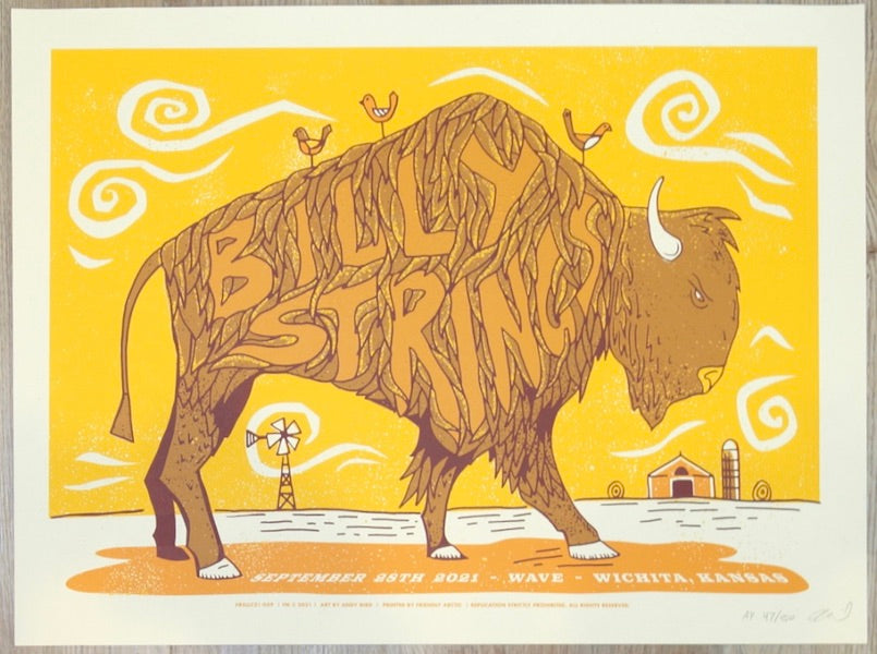 2021 Billy Strings - Wichita Silkscreen Concert Poster by Andy Bird