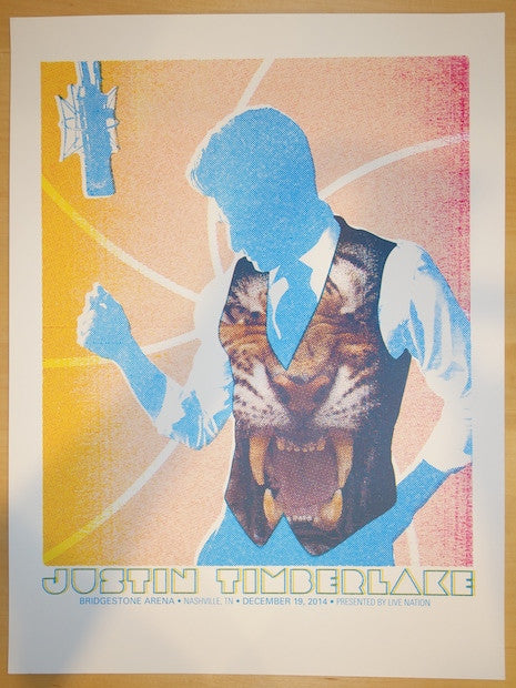 2014 Justin Timberlake - Nashville Silkscreen Concert Poster by Andrew Vastagh