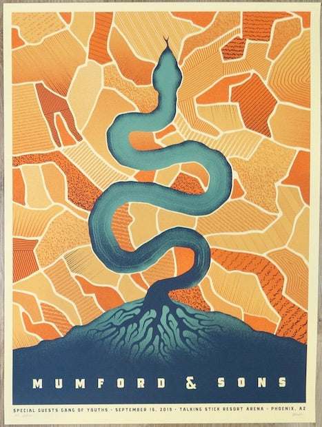 2019 Mumford & Sons - Phoenix Silkscreen Concert Poster by DKNG