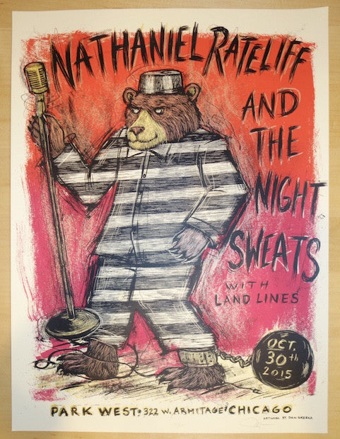 2015 Nathaniel Rateliff - Chicago Silkscreen Concert Poster by Dan Grzeca